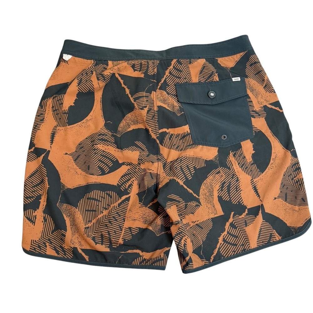 Vuori Cruise Boardshorts Mens 34 Rust Charcoal Abstract Leaf Swim Trunks V314 - Picture 5 of 5